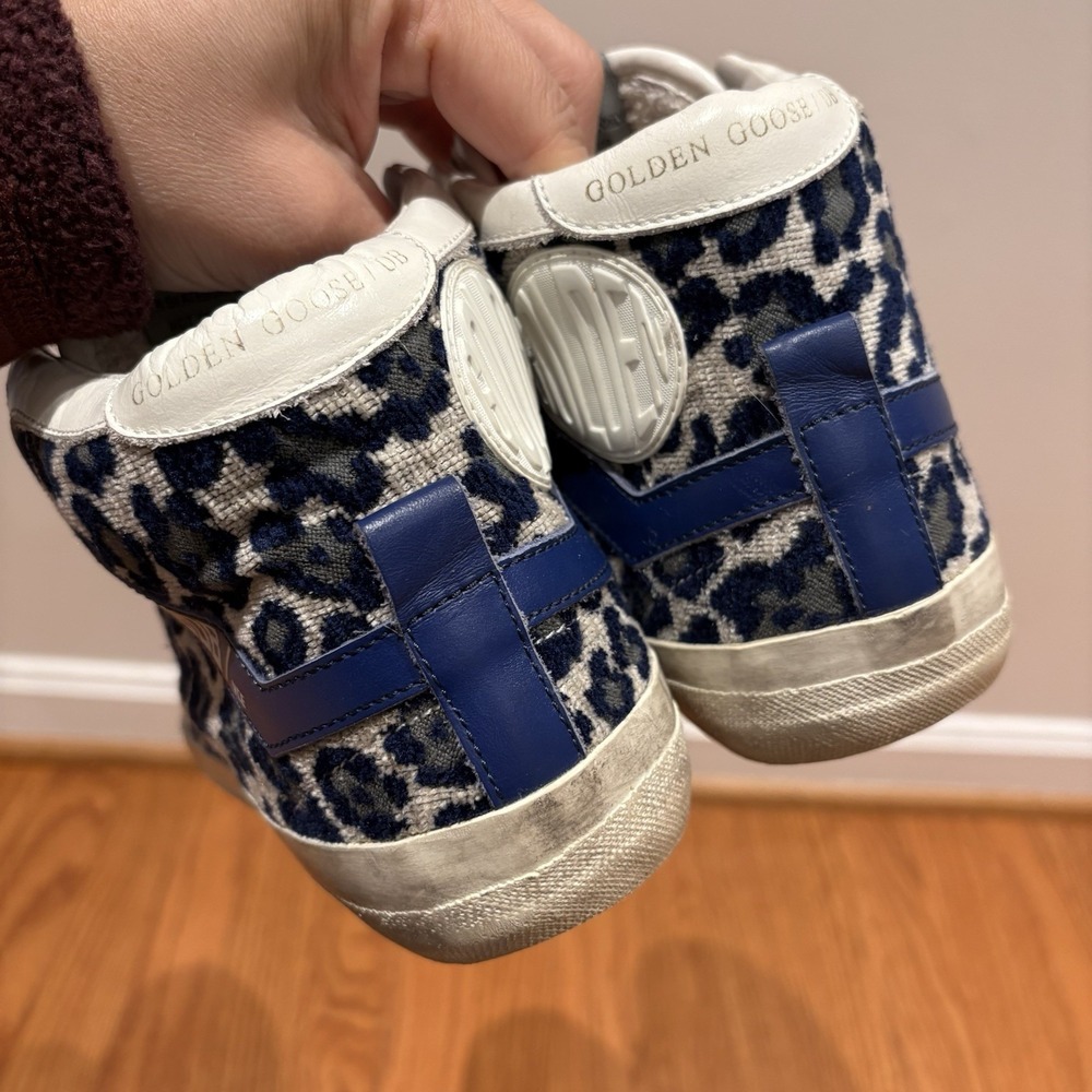 Golden Goose VCE 2.12 High‎ Top Shoes Womens Size 38 Blue Leopard Print Italy - Picture 9 of 16